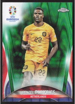 Denzel Dumfries, Kartička, Topps Chrome UEFA Euro 2024, Green Ray Wave