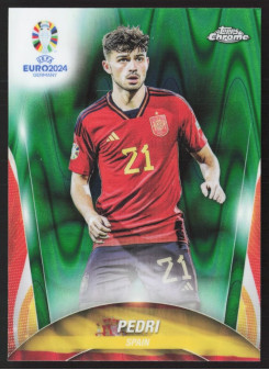 Pedri, Kartička, Topps Chrome UEFA Euro 2024, Green Ray Wave