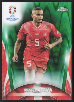 Manuel Akanji, Kartička, Topps Chrome UEFA Euro 2024, Green Ray Wave
