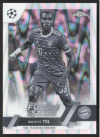Mathys Tel, Kartička, Topps Chrome UEFA Club Competitions 2022-2023, Black & White Ray Wave Mathys Tel, Kartička, Topps Chrome UEFA Club Competitions 2022-2023, Black & White Ray Wave