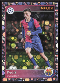 Pedri, Kartička, 2024-25 Topps Merlin UEFA Club Competitions, Vintage Merlin Refractor