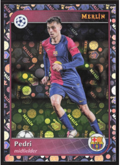 Pedri, Kartička, 2024-25 Topps Merlin UEFA Club Competitions, Vintage Merlin Refractor