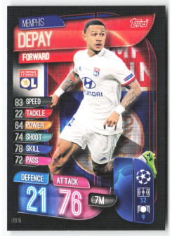Memphis Depay, Card, 2019-20 Topps Match Attax UEFA Champions League, BASE