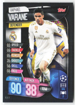 Raphaël Varane, Card, 2019-20 Topps Match Attax UEFA Champions League, BASE
