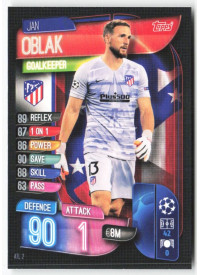 Jan Oblak, Card, 2019-20 Topps Match Attax UEFA Champions League, BASE