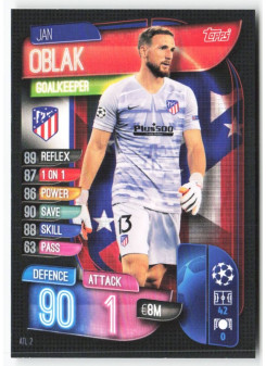 Jan Oblak, Card, 2019-20 Topps Match Attax UEFA Champions League, BASE