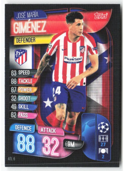 José María Giménez, Kartička, 2019-20 Topps Match Attax UEFA Champions League, BASE