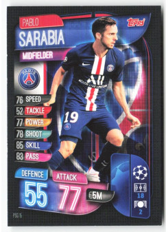 Pablo Sarabia, Card, 2019-20 Topps Match Attax UEFA Champions League, BASE