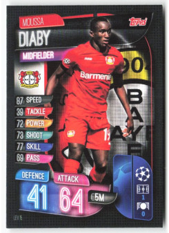 Moussa Diaby, Card, 2019-20 Topps Match Attax UEFA Champions League, BASE