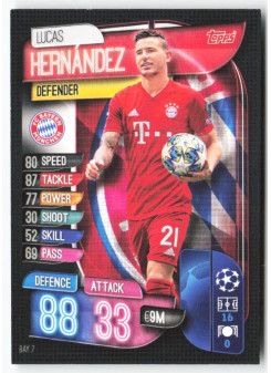 Lucas Hernández, Card, 2019-20 Topps Match Attax UEFA Champions League, BASE