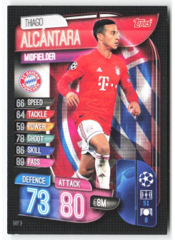 Thiago Alcántara, Card, 2019-20 Topps Match Attax UEFA Champions League, BASE