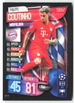 Philippe Coutinho, Card, 2019-20 Topps Match Attax UEFA Champions League, BASE