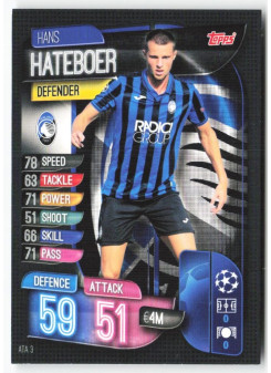 Hans Hateboer, Card, 2019-20 Topps Match Attax UEFA Champions League, BASE