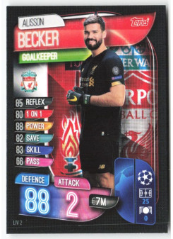 Alisson Becker, Card, 2019-20 Topps Match Attax UEFA Champions League, BASE