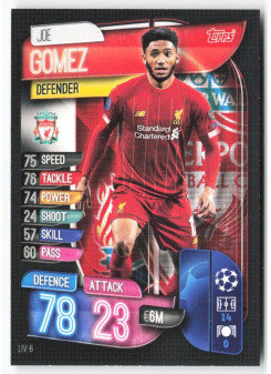 Joe Gomez, Card, 2019-20 Topps Match Attax UEFA Champions League, BASE