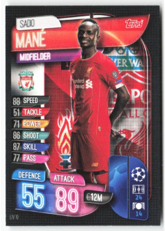 Sadio Mané, Card, 2019-20 Topps Match Attax UEFA Champions League, BASE