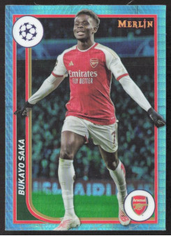 Bukayo Saka, Kartička, Topps Merlin Chrome UEFA Club Competitions 2023-24, Aqua Prism Refractor