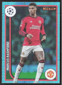 Marcus Rashford, Kartička, Topps Merlin Chrome UEFA Club Competitions 2023-24, Aqua Prism Refractor