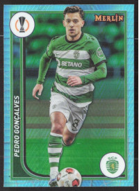 Pedro Goncalves, Kartička, Topps Merlin Chrome UEFA Club Competitions 2023-24, Aqua Prism Refractor