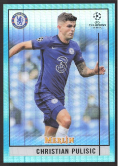 Christian Pulisic, Kartička, Topps Merlin Chrome UEFA Club Competitions 2020-2021, Aqua Prism