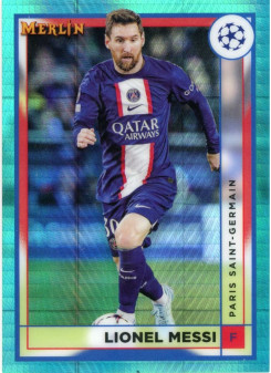 Lionel Messi, Card, Topps Merlin Chrome UEFA Club Competitions 2022-2023, Aqua Prism Refractor
