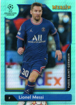 Lionel Messi, Card, Topps Merlin Chrome UEFA Club Competitions 2021-2022, Aqua Prism Refractor
